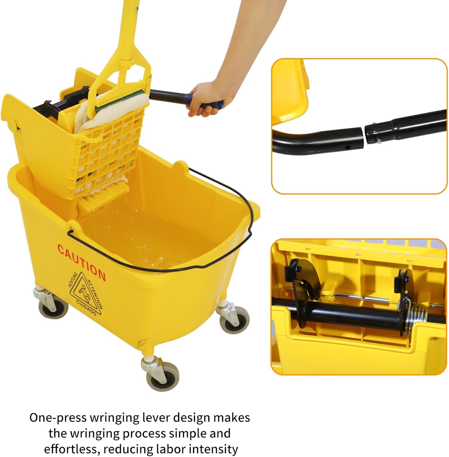 Commercial Mop Bucket with Side-Press Wringer for Floor Cleaning, 35 Quarts, Yellow, Including One Commercial Mop4