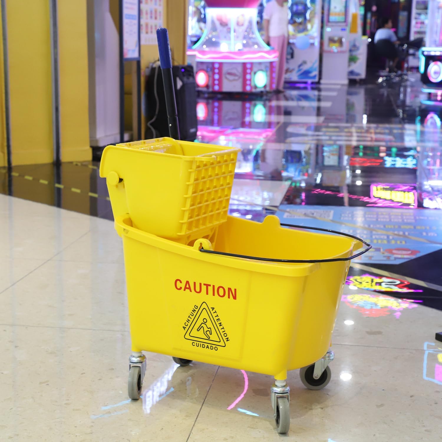 Commercial Mop Bucket with Side-Press Wringer for Floor Cleaning, 35 Quarts, Yellow, Including One Commercial Mop8