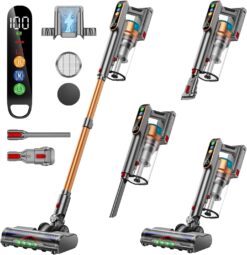 Cordless Vacuum Cleaner, 580W/48KPA/65Mins Vacuum Cleaners for Home, Super 1.8L Cup& Large LED Screen Stick Vacuum Anti-Tangle, Lightweight Cordless Vacuum with Charging Dock for Pet Hair/Carpet/Floor