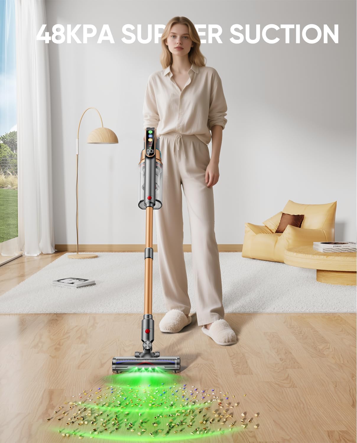 Cordless Vacuum Cleaner, 580W 48KPA 65Mins Vacuum Cleaners for Home, Super 1.8L Cup& Large LED Screen Stick Vacuum Anti-Tangle, Lightweight Cordless Vacuum with Charging Dock for Pet Hair Carpet Floor1