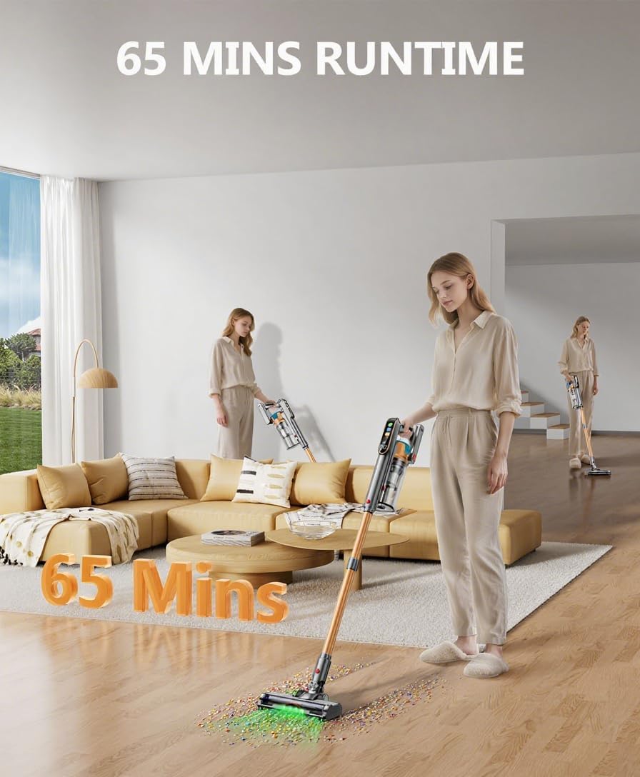 Cordless Vacuum Cleaner, 580W 48KPA 65Mins Vacuum Cleaners for Home, Super 1.8L Cup& Large LED Screen Stick Vacuum Anti-Tangle, Lightweight Cordless Vacuum with Charging Dock for Pet Hair Carpet Floor4