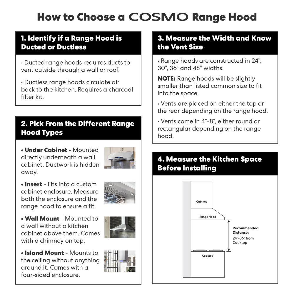 Cosmo COS-30IRHP 30 in. Lumin Collection 380 CFM Ducted Insert Range Hood, Button Controls, LED Lights, Stainless Steel17U