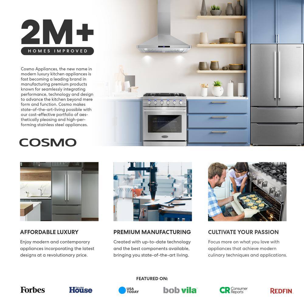 Cosmo COS-30IRHP 30 in. Lumin Collection 380 CFM Ducted Insert Range Hood, Button Controls, LED Lights, Stainless Steel18