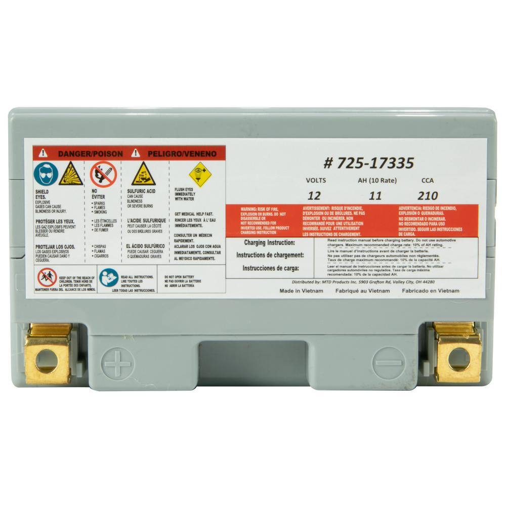 Cub Cadet 725P17335 Replacement 12-Volt 11 Ah 210 CCA Sealed AGM Riding Lawn Mower Battery4