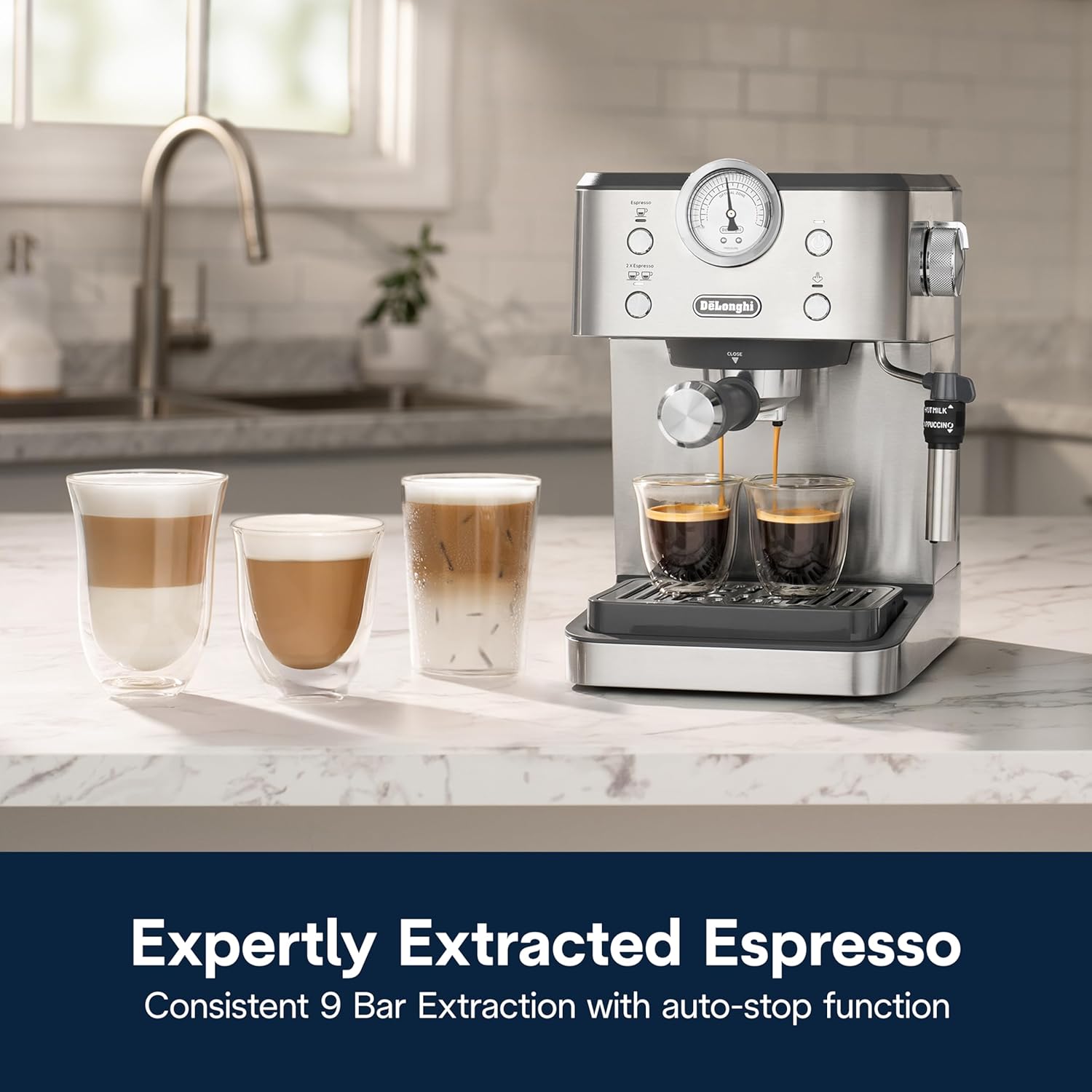 De’Longhi Linea Classic Espresso Machine with Milk Frother, 15-Bar Pump & Temperature Control - Barista Coffee Maker Kit for Espresso, Latte, Cappuccino & Iced Coffee - Italian Stainless Steel Design1