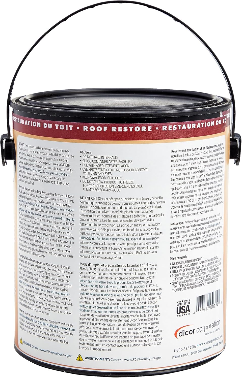 Dicor RP-FRC-1 Fiberglass RV Roof Coating System - White, 1 Gallon1