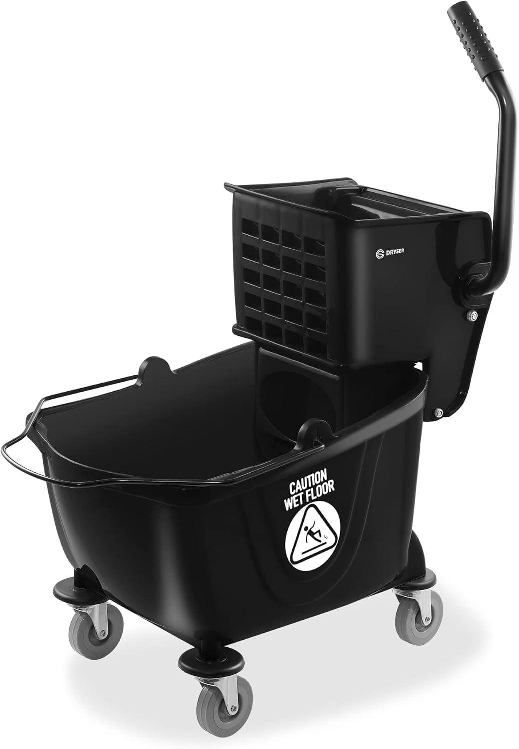 Dryser Commercial Mop Bucket with Side Press Wringer, 26 Quart, Black Dryser Commercial Mop Bucket with Side Press Wringer, 26 Quart, Black