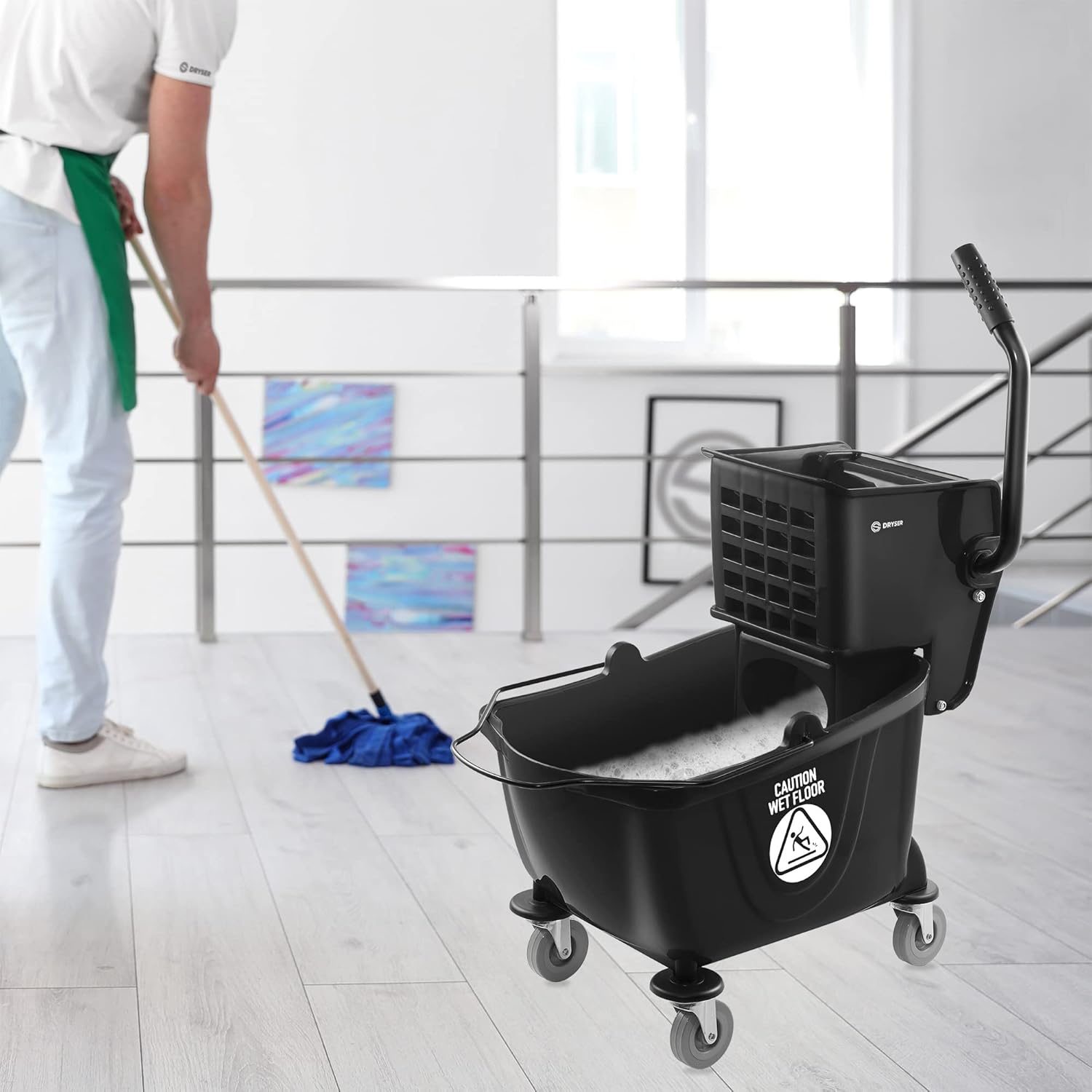 Dryser Commercial Mop Bucket with Side Press Wringer, 26 Quart, Black9
