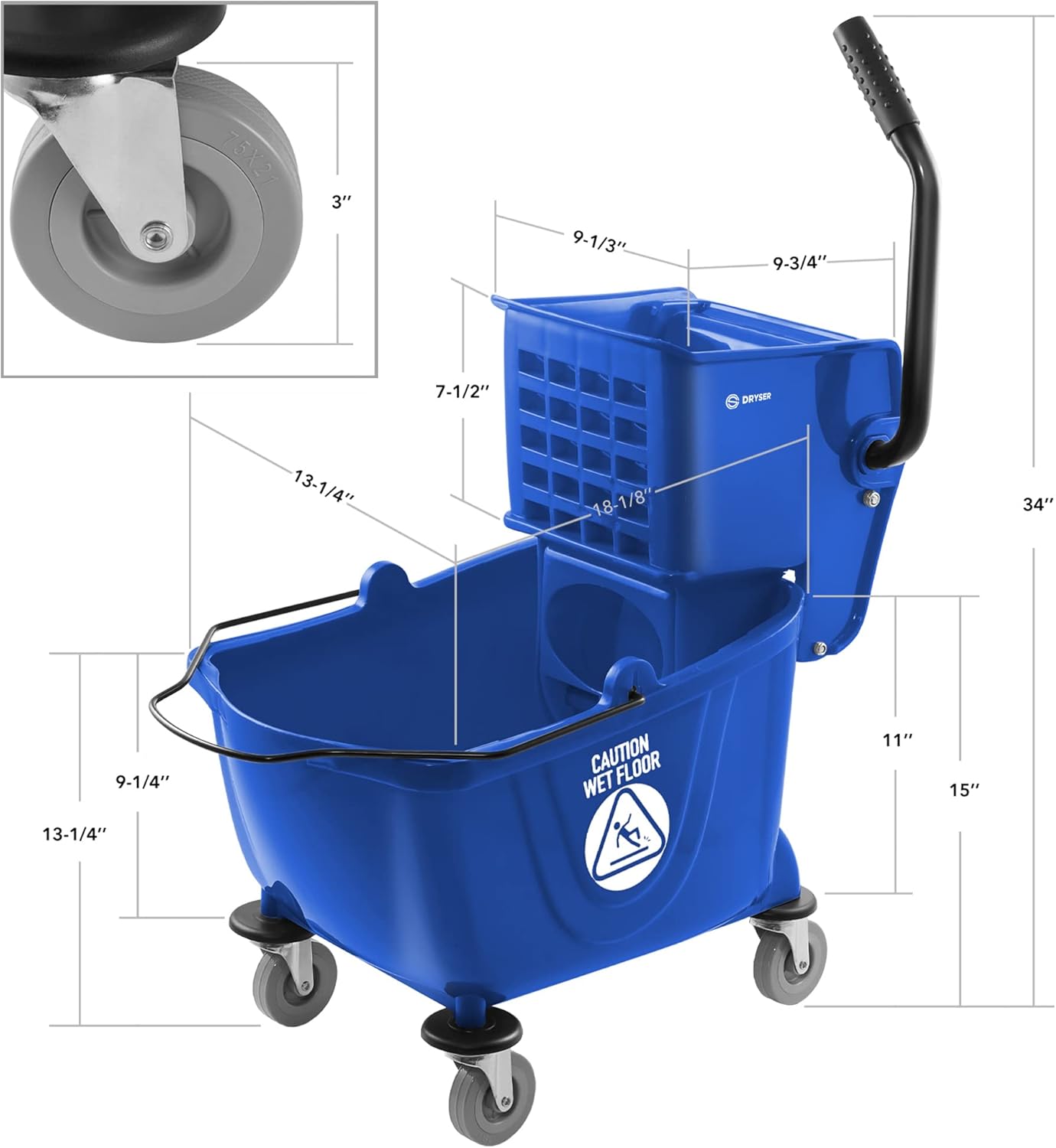 Dryser Commercial Mop Bucket with Side Press Wringer, 26 Quart, Blue4