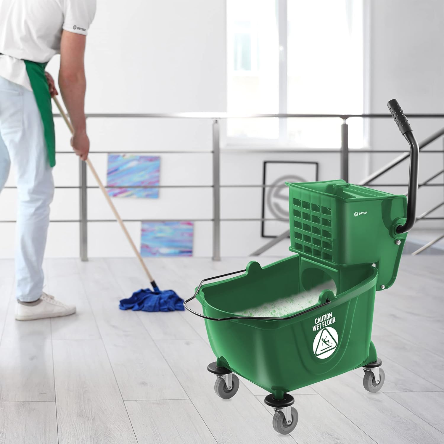 Dryser Commercial Mop Bucket with Side Press Wringer, 26 Quart, Green5