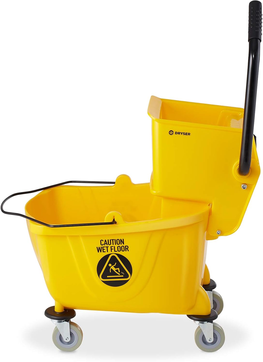 Dryser Commercial Mop Bucket with Side Press Wringer, 26 Quart, Yellow1