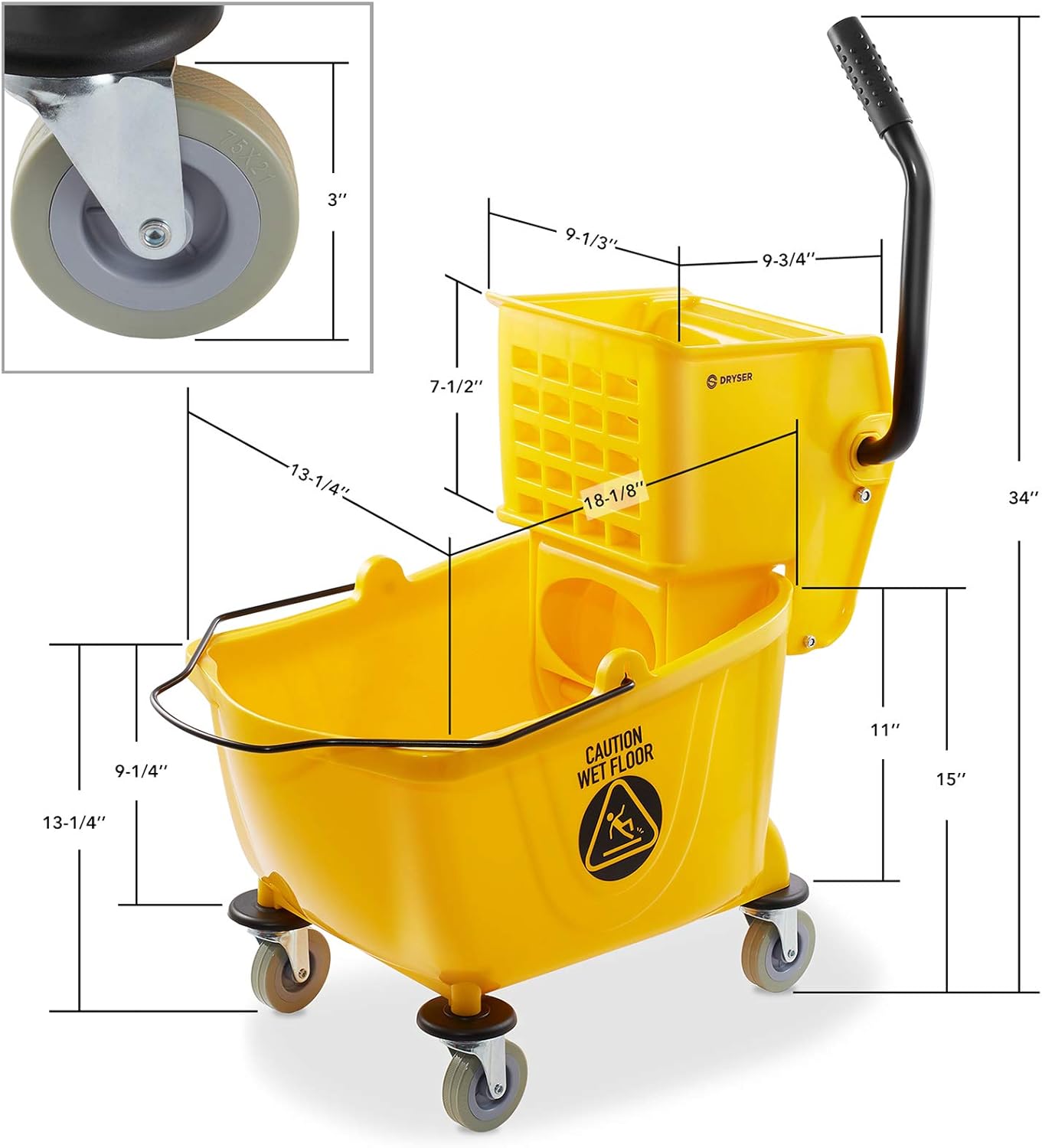 Dryser Commercial Mop Bucket with Side Press Wringer, 26 Quart, Yellow4