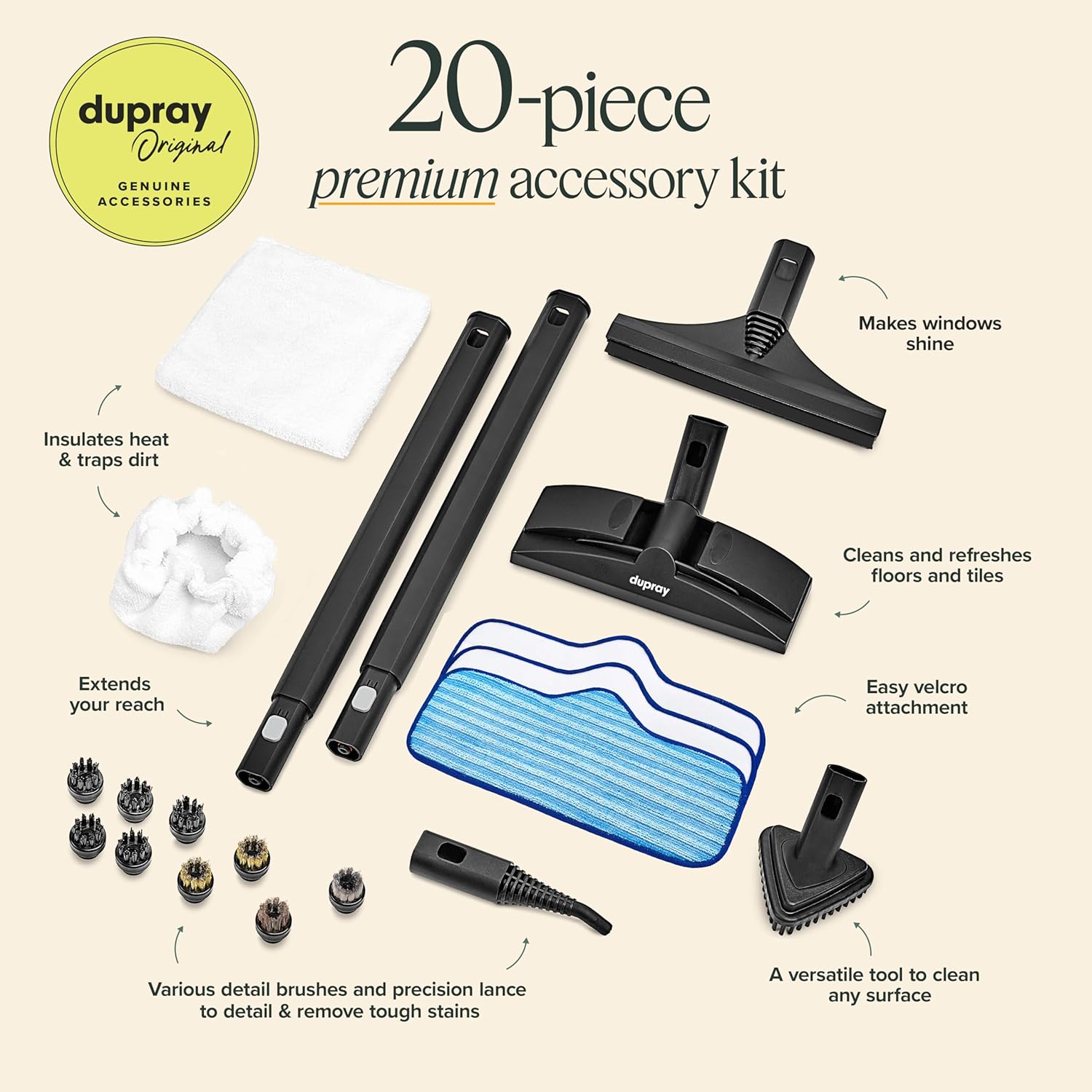Dupray Neat Steam Cleaner with 20-piece Accesory Kit. For Multipurpose steam Cleaning Hardwood, Tile, Laminate and Sealed Floors, Couch, Furniture and more2
