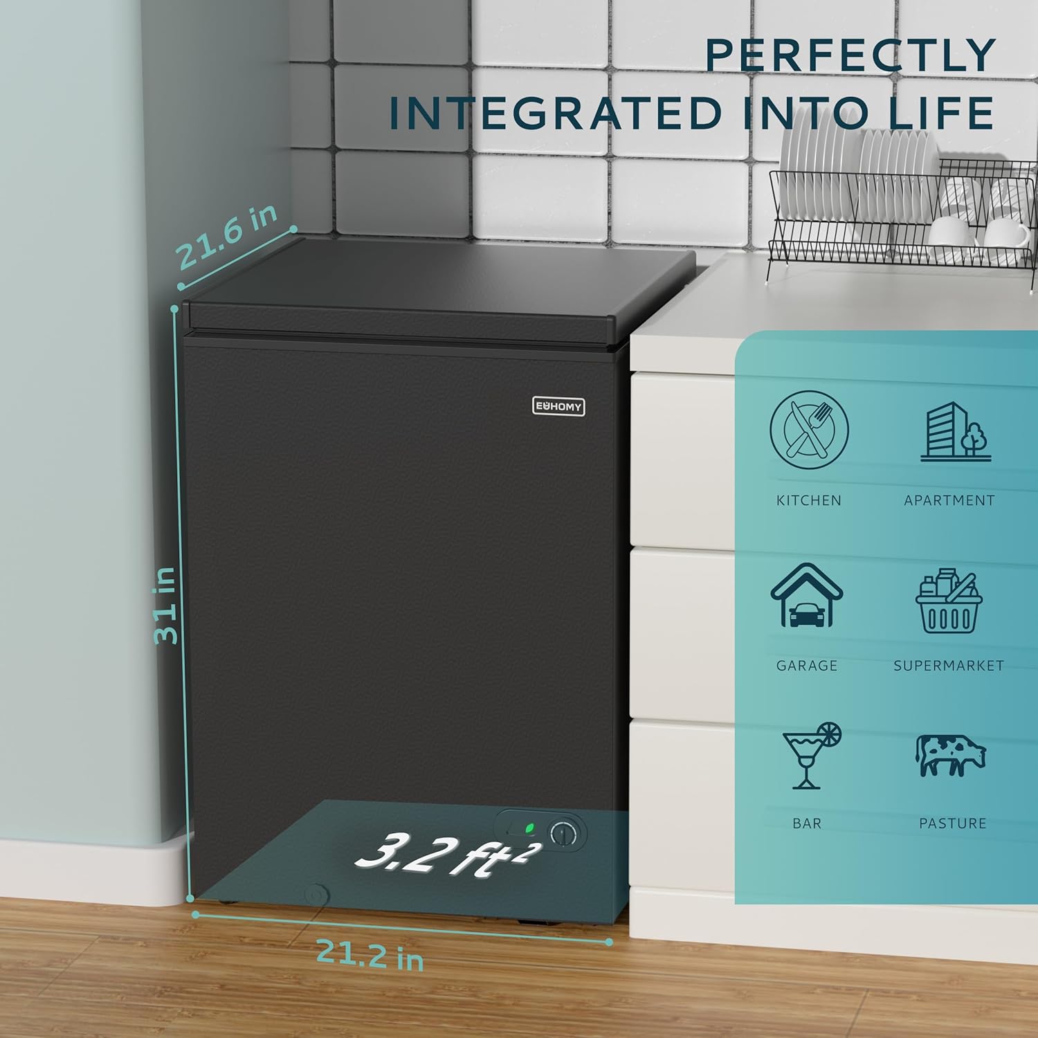 EUHOMY 3.5 Cu.Ft Chest Freezer with Removable Basket, Small Deep Freezer Adjustable 7 Thermostat, Quiet Mini Freezer Free-Standing Top Door, Energy Saving for Apartment Garage Basement Dorm Home,Black7
