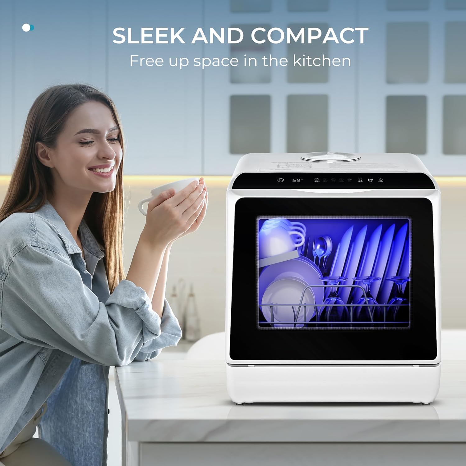 EUHOMY Mini Portable Dishwasher Countertop Compact Dishwashers, Tabletop Small Dishwasher with 5L Built-in Water Tank with 6 Modes and Baby Care for Apartments& RVs, No Hookup Needed1