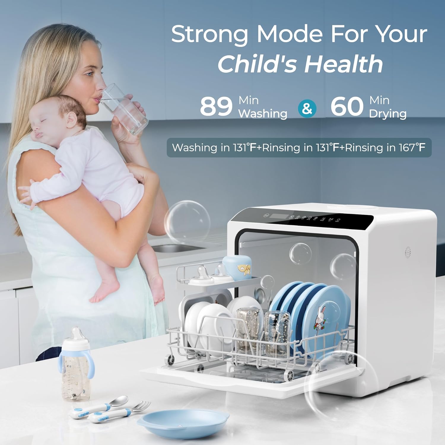EUHOMY Mini Portable Dishwasher Countertop Compact Dishwashers, Tabletop Small Dishwasher with 5L Built-in Water Tank with 6 Modes and Baby Care for Apartments& RVs, No Hookup Needed11