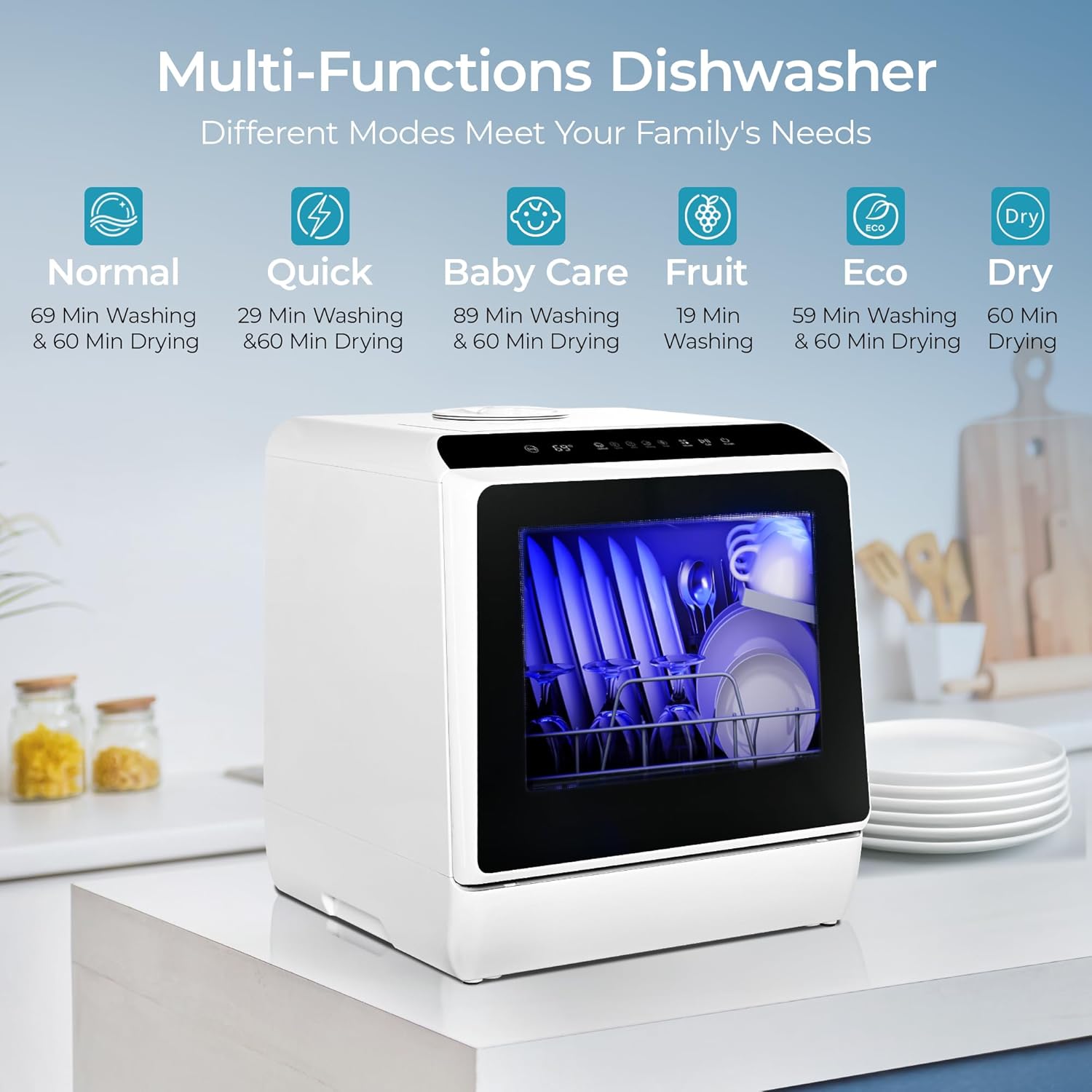 EUHOMY Mini Portable Dishwasher Countertop Compact Dishwashers, Tabletop Small Dishwasher with 5L Built-in Water Tank with 6 Modes and Baby Care for Apartments& RVs, No Hookup Needed3
