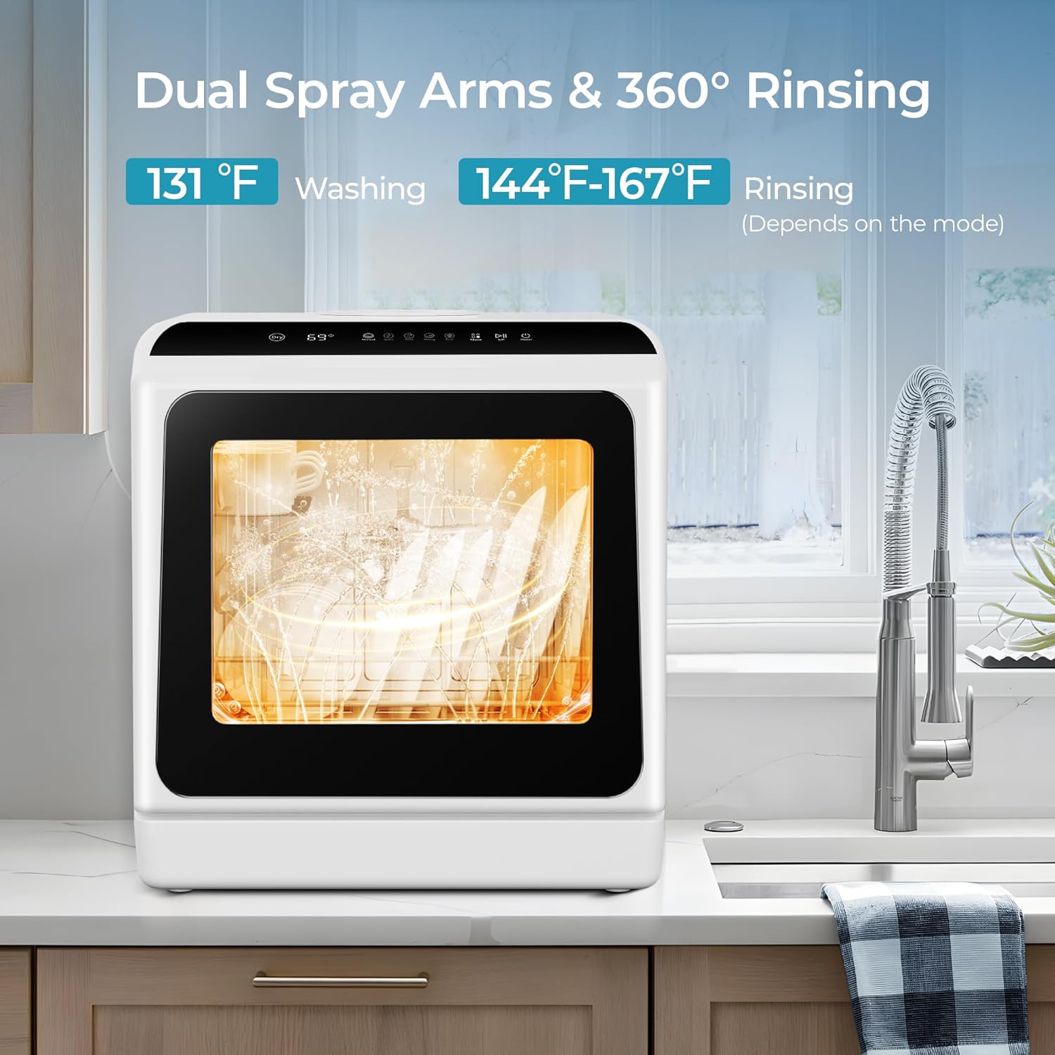 EUHOMY Mini Portable Dishwasher Countertop Compact Dishwashers, Tabletop Small Dishwasher with 5L Built-in Water Tank with 6 Modes and Baby Care for Apartments& RVs, No Hookup Needed7