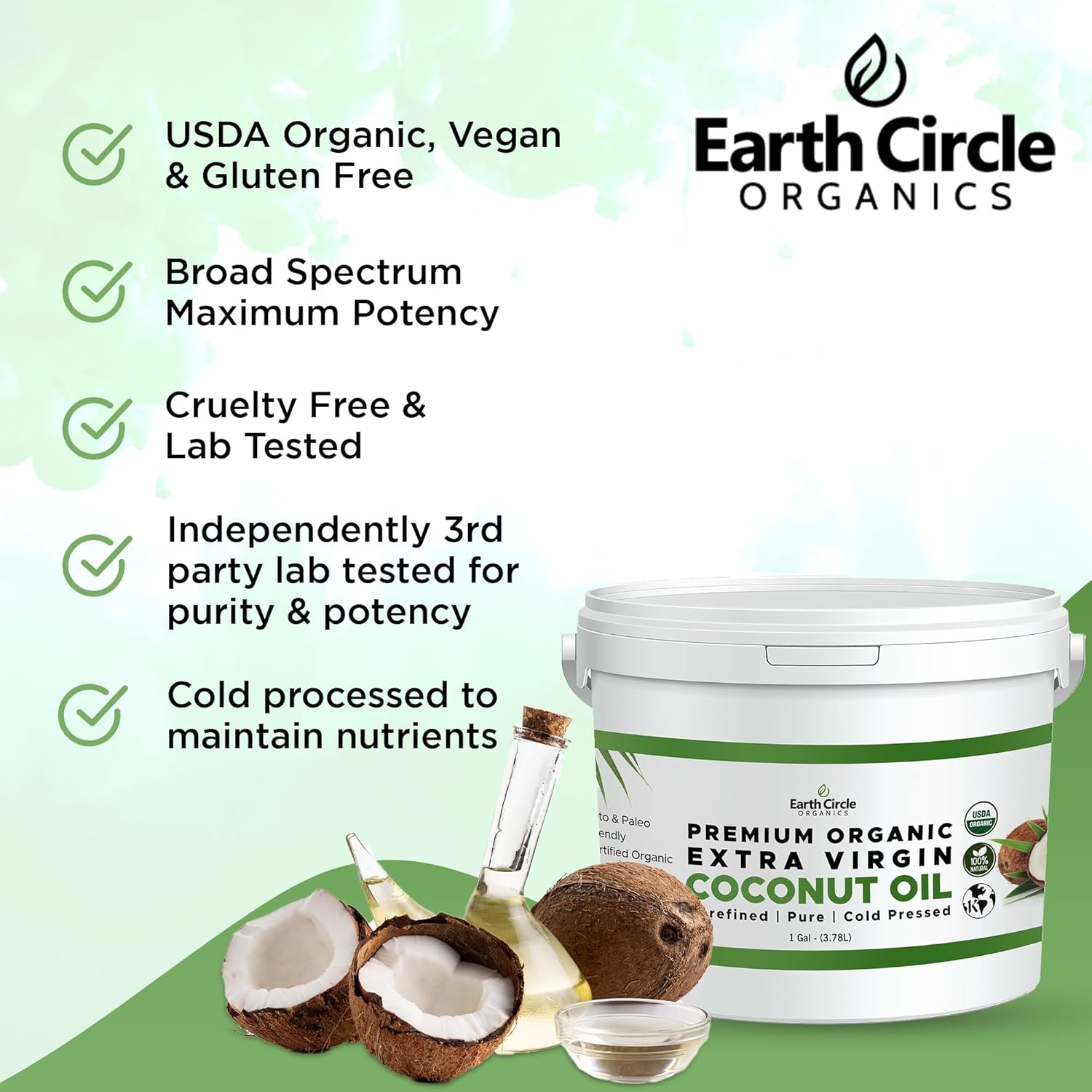 Earth Circle Organics Premium Ultra-Pure Unrefined Cold Pressed Extra Virgin Coconut Oil - Gluten-Free, Keto & Paleo Friendly - Raw Coconut Oil for Skin & Hair Care, Cooking, Baking & More - 1 Gallon6