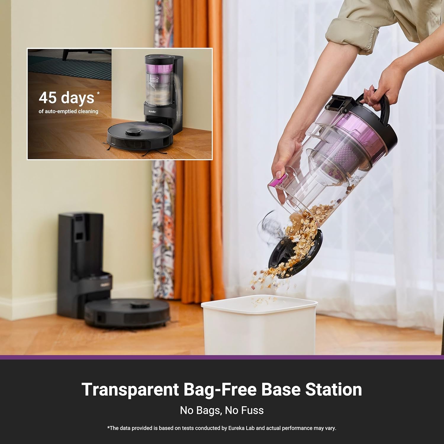 Eureka E20 Plus Robot Vacuum and Mop Combo, Robot Vacuum Cleaner with Bagless Self Emptying Station, 45-Day Capacity 8000Pa Suction and Anti Hair-Tangling Brush App Control LiDAR Navigation`