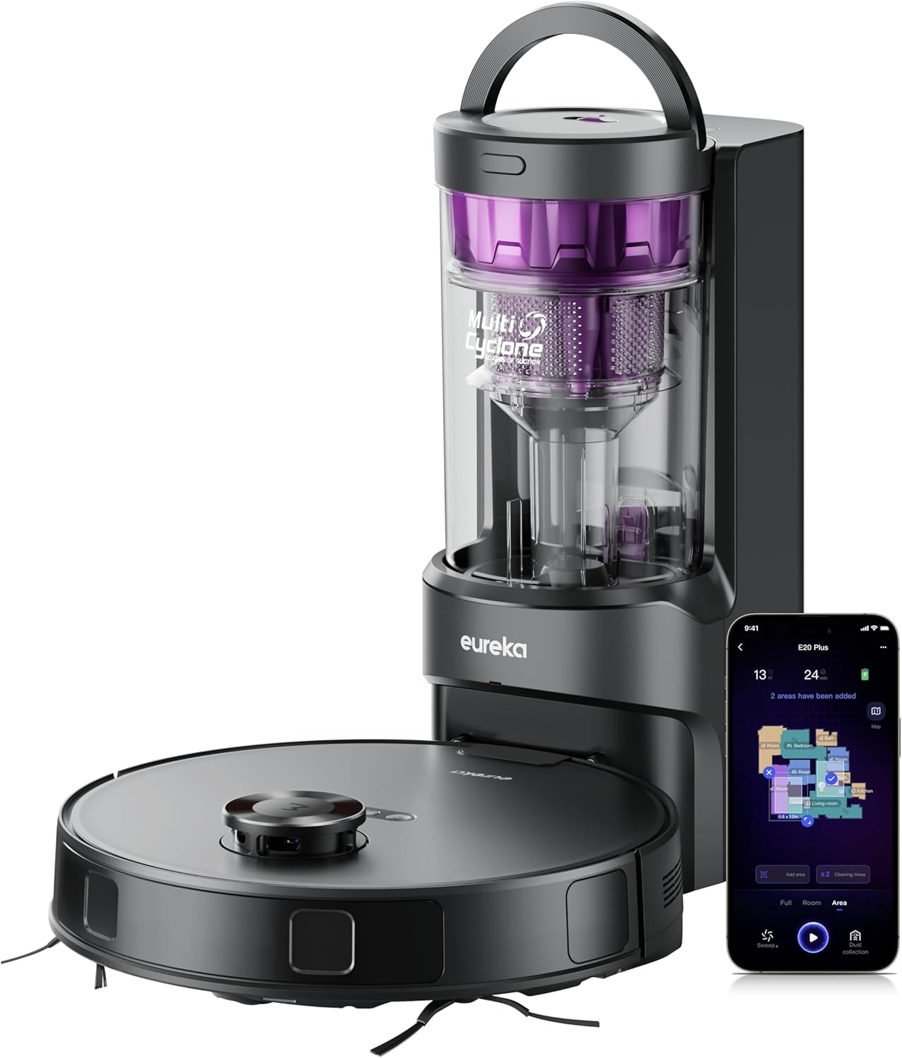 Eureka E20 Plus Robot Vacuum with Bagless Self Emptying Station, Robotic Vacuum and Mop Combo, 45-Day Capacity, Upgraded 8000Pa Suction and Anti Hair-Tangling Brush, LiDAR Navigation, App Control Eureka E20 Plus Robot Vacuum with Bagless Self Emptying Station, Robotic Vacuum and Mop Combo, 45-Day Capacity, Upgraded 8000Pa Suction and Anti Hair-Tangling Brush, LiDAR Navigation, App Control