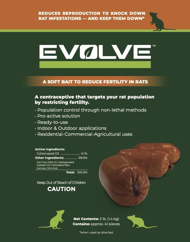 Evolve Cottonseed Oil-Based Soft Bait Contraceptive for Rats, Formulated to Lessen The Population in or Near Your Home (3 lbs)11