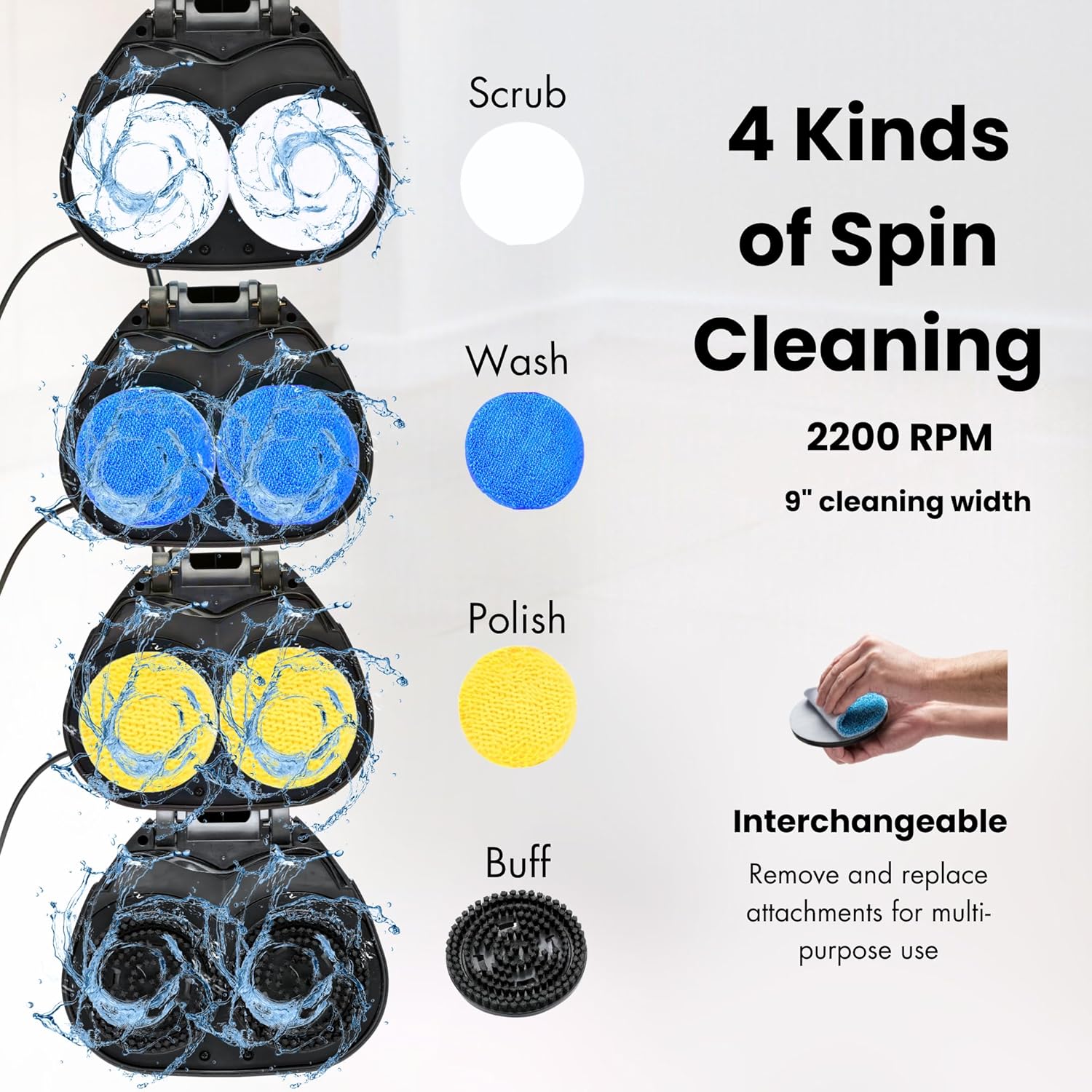 Ewbank EP170 Complete Cleaner, Washer, Scrubber, Scourer, and Polisher, Interchangeable Brushes and Pads Multi-Use Floor Machine, 2200 rpm, Lightweight, Red, 8 Pound2
