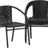 Flash Furniture Lila Modern Rattan Indoor/Outdoor Stackable Dining Chairs, Stacking Rattan Bistro Chairs for Patio or Restaurant, Set of 4, Black