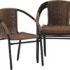 Flash Furniture Lila Modern Rattan Indoor/Outdoor Stackable Dining Chairs, Stacking Rattan Bistro Chairs for Patio or Restaurant, Set of 4, Brown