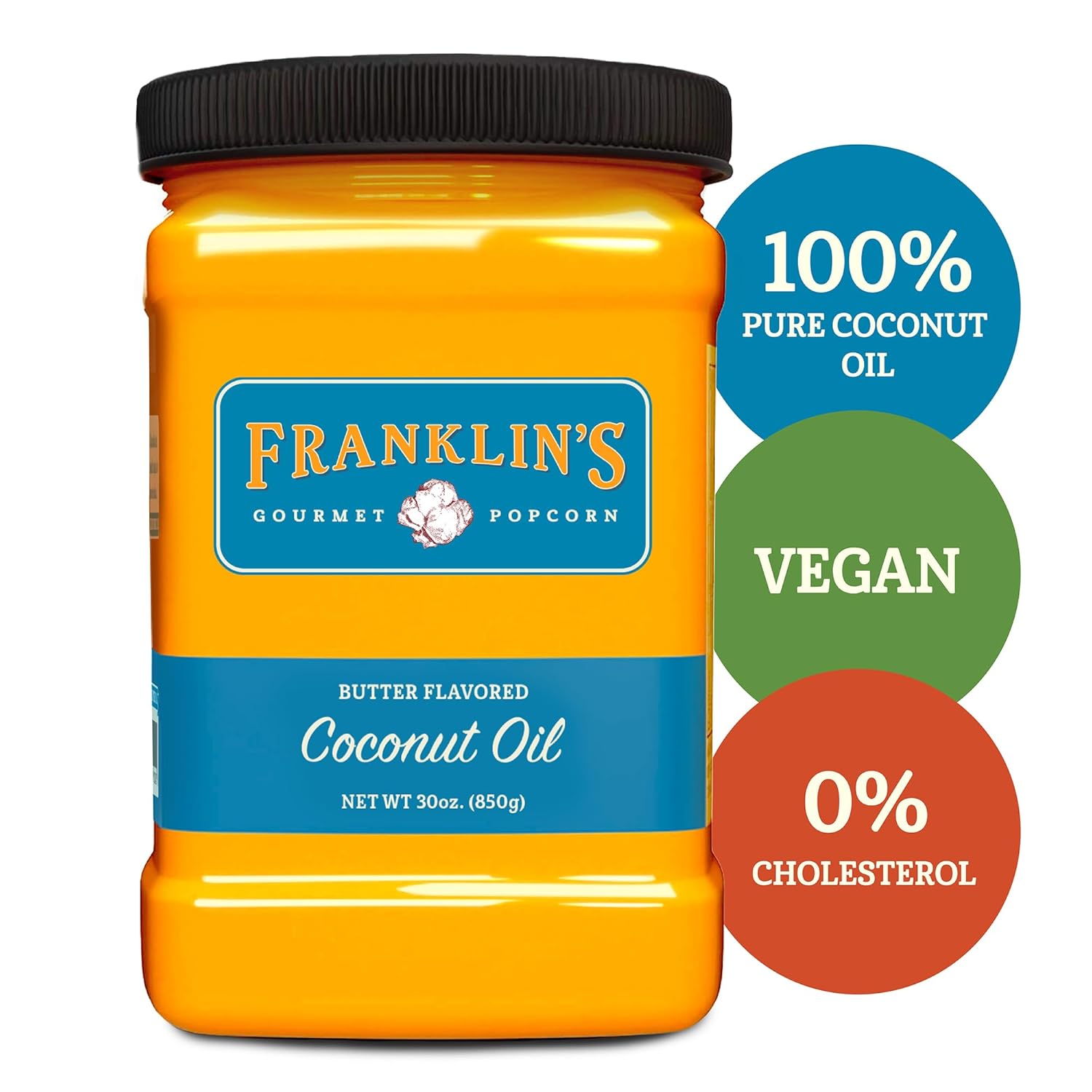 Franklin’s Gourmet Popcorn Butter Flavored Coconut Oil - 30 oz- Zero Trans Fat - Vegan & Gluten Free Movie Theater Popcorn Butter Oil1