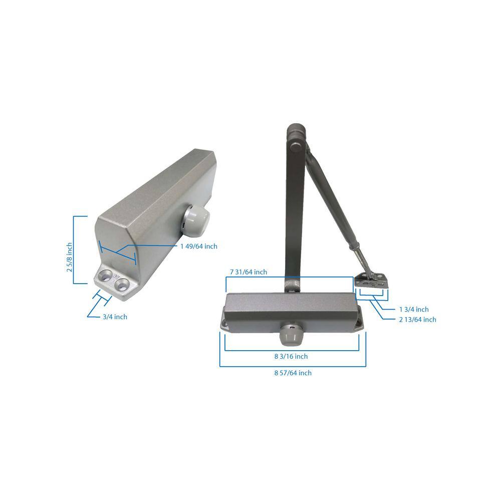Global Door Controls TC2203-PA-AL Commercial Grade 3 Door Closer with Parallel Arm Bracket in Aluminum - Size 38