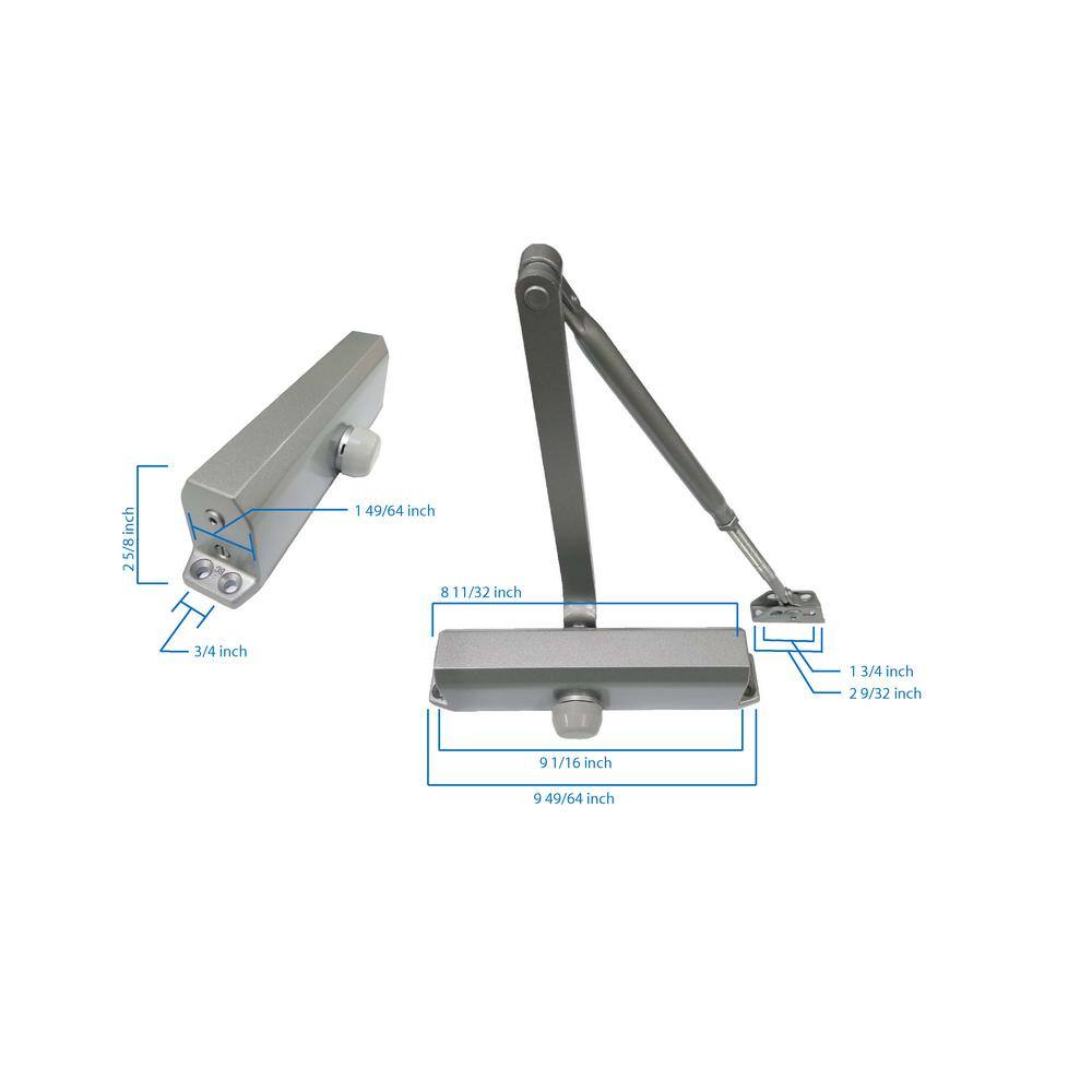Global Door Controls TC2204-AL Commercial Grade 3 Door Closer in Aluminum - Size 45