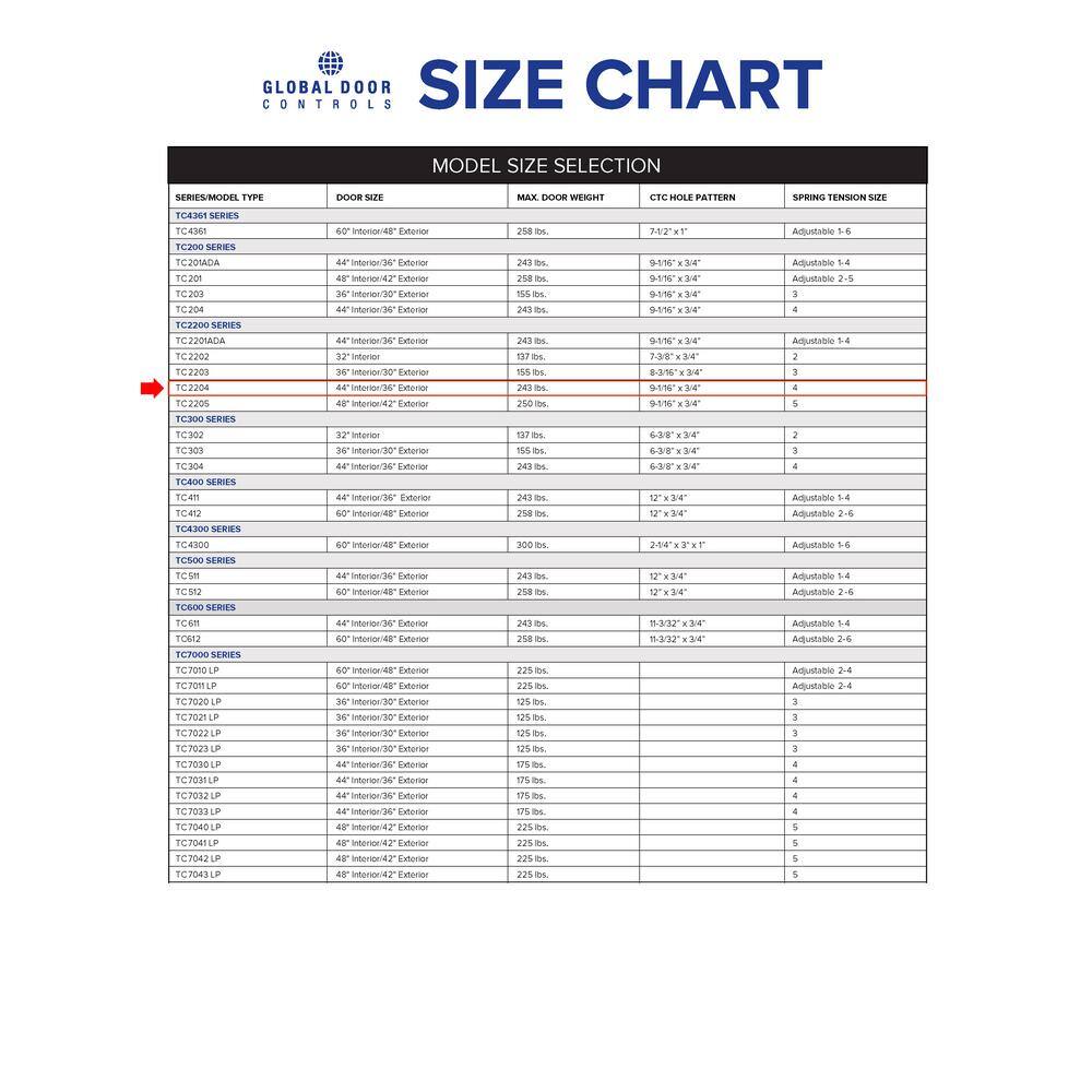 Global Door Controls TC2204-AL Commercial Grade 3 Door Closer in Aluminum - Size 49