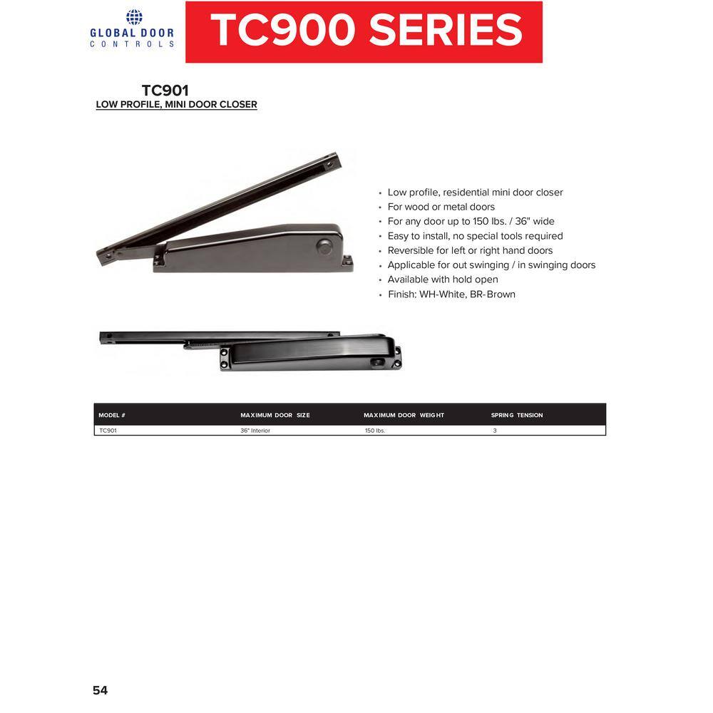 Global Door Controls TC901-HO-BR Residential Hold Open Mini Door Closer in Brown3