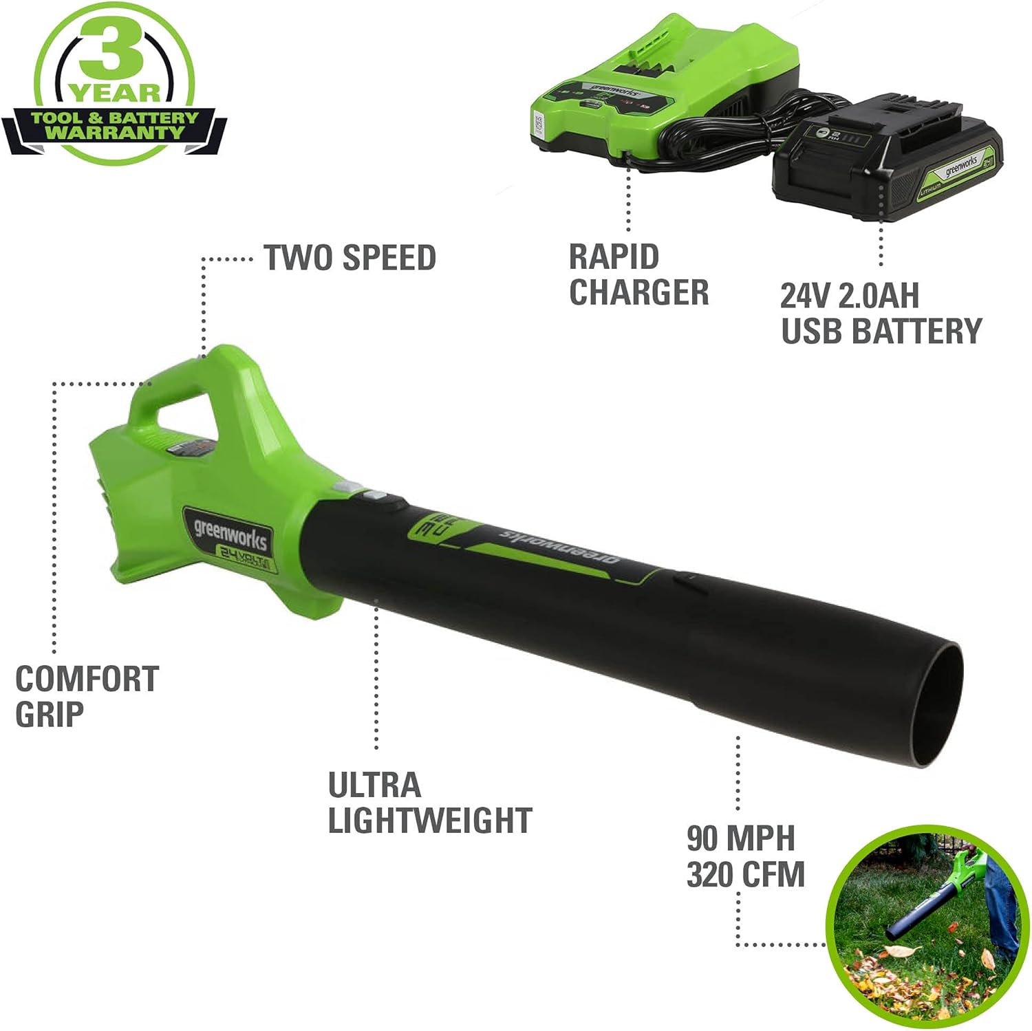 Greenworks 1341602-VK 48V (2x24V) Electric Lawn Mower Combo Kit 20 Steel Deck Push Mower, 12 String Trimmer, 320 CFM Blower, 3 Batteries & 2 Chargers, 3-Year Warranty.0