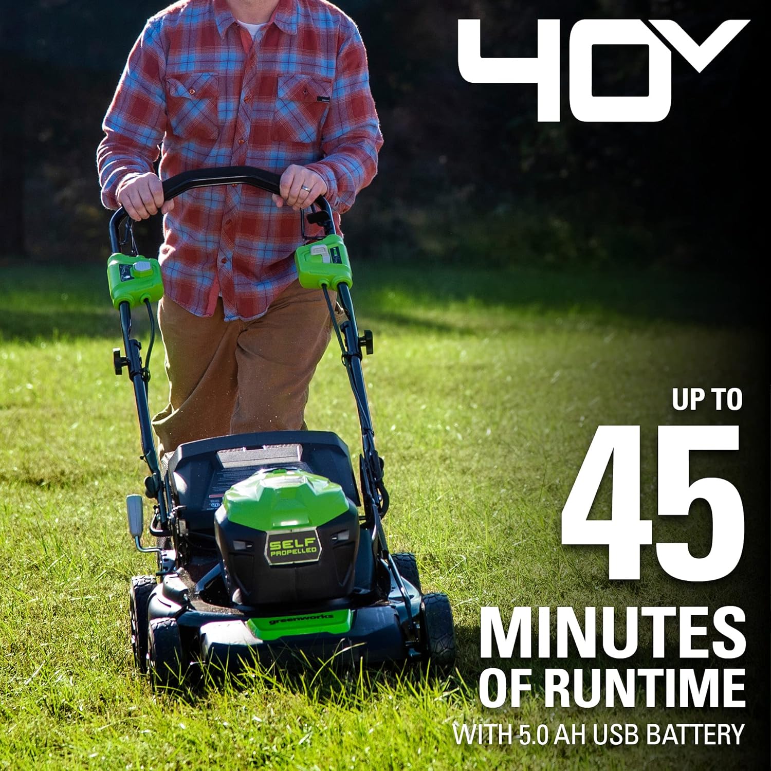 Greenworks 40V 21 Brushless Cordless (Self-Propelled) Lawn Mower (75+ Compatible Tools), 5.0Ah Battery and Charger Included3