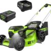 Greenworks 60V 21” Cordless (Push) Lawn Mower (LED Lights + Aluminum Handles), 5.0Ah Battery and Rapid Charger