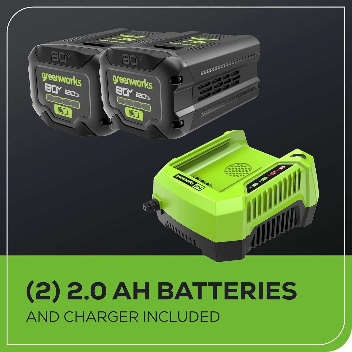 Greenworks GLM801602 80V 21 Brushless Cordless (Push) Lawn Mower (75+ Compatible Tools), (2) 2.0Ah Batteries and 30 Minute Rapid Charger Included12