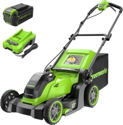 Greenworks MO40L413-00 40V 17”​ Brushless (Push) Cordless Lawn Mower, 4.0Ah Battery and Charger