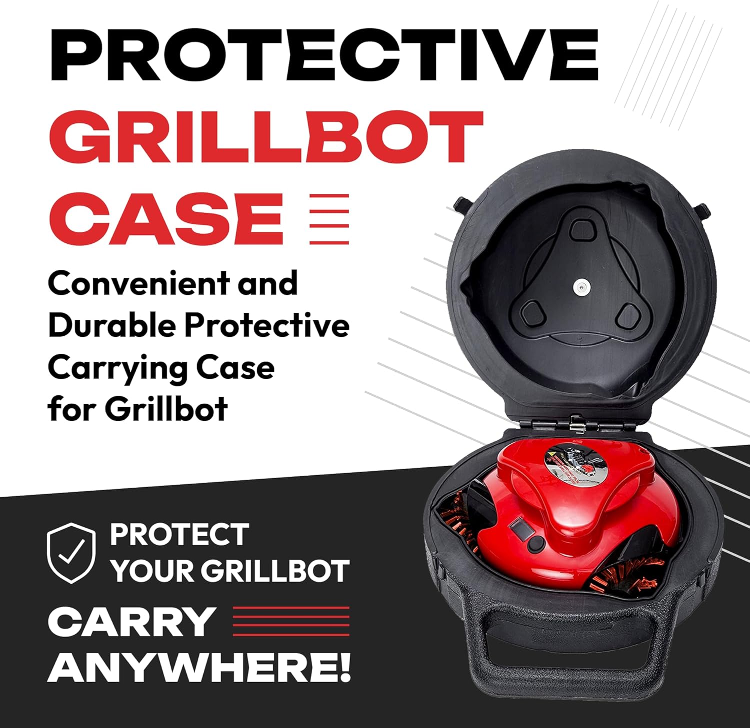 Grillbot Automatic Grill Cleaning Robot with Nylon Brushes, BBQ Grill Cleaner, Grill Brush, Grill Scraper, BBQ Accessories (Red Grillbot + Carry Case)11