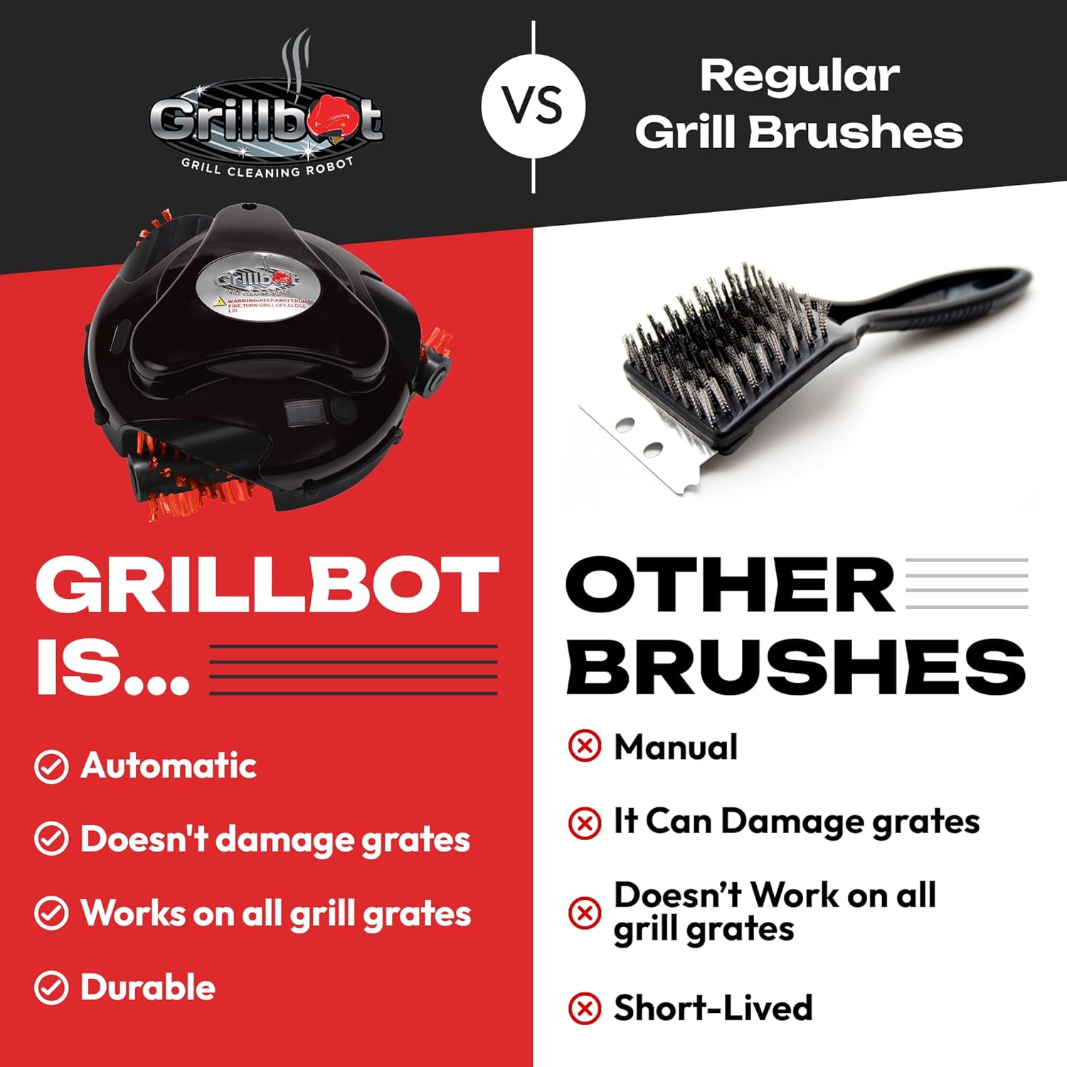 Grillbot Automatic Grill Cleaning Robot with Nylon Brushes, BBQ Grill Cleaner, Grill Brush, Grill Scraper, BBQ Accessories (Red Grillbot + Carry Case)13