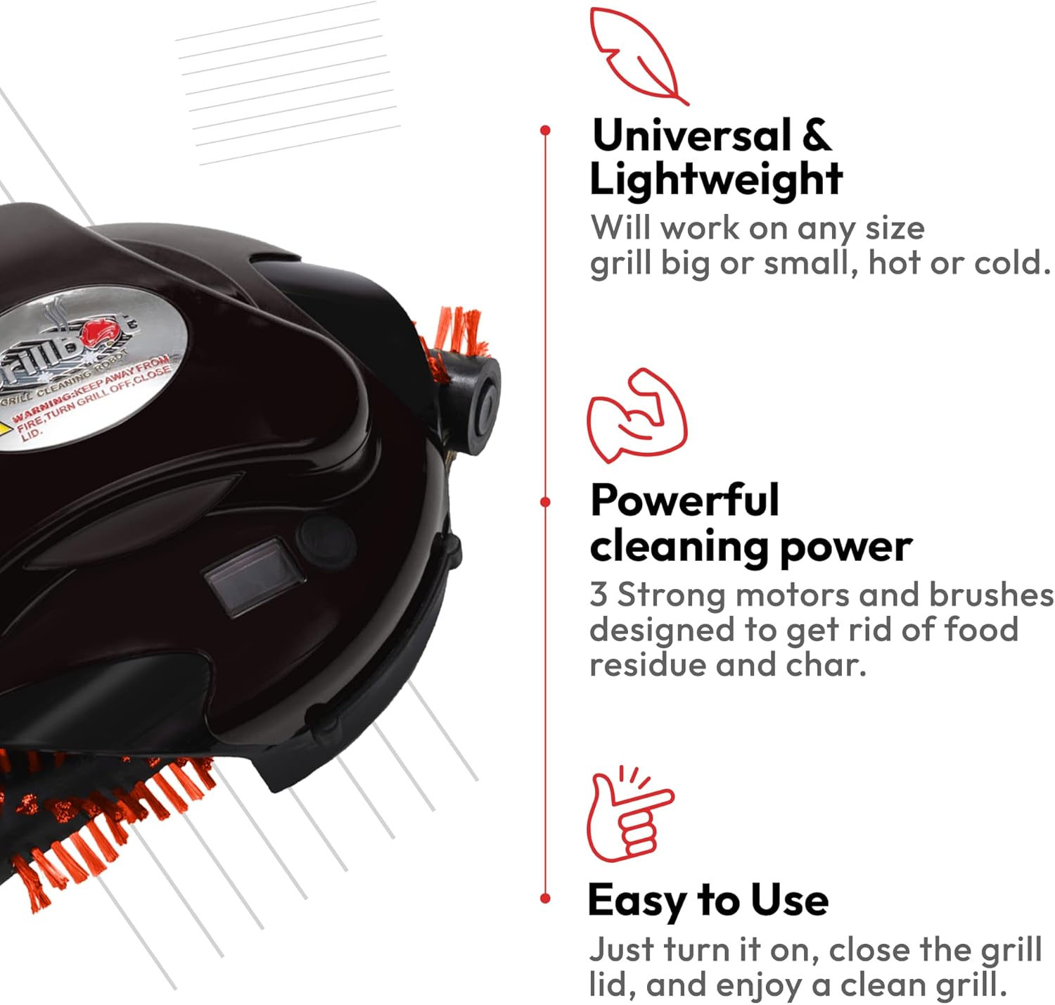 Grillbot Automatic Grill Cleaning Robot with Nylon Brushes, BBQ Grill Cleaner, Grill Brush, Grill Scraper, BBQ Accessories (Red Grillbot + Carry Case)78