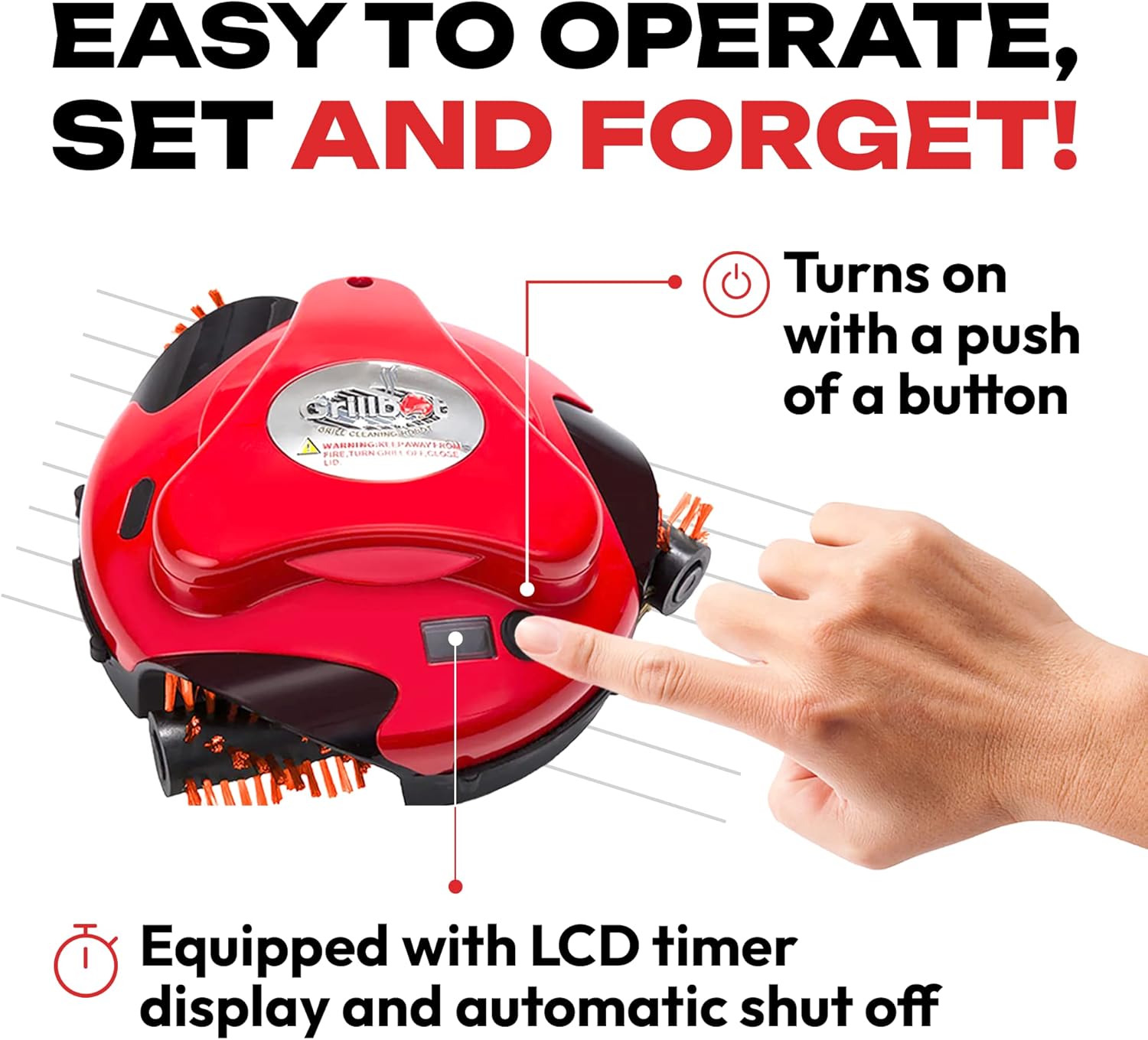 Grillbot Automatic Grill Cleaning Robot with Nylon Brushes, BBQ Grill Cleaner, Grill Brush, Grill Scraper, BBQ Accessories (Red Grillbot)2