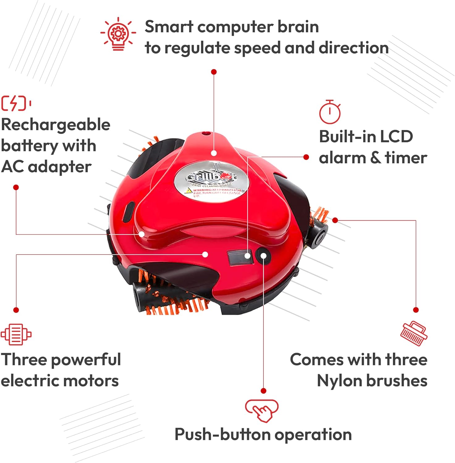 Grillbot Automatic Grill Cleaning Robot with Nylon Brushes, BBQ Grill Cleaner, Grill Brush, Grill Scraper, BBQ Accessories (Red Grillbot)6