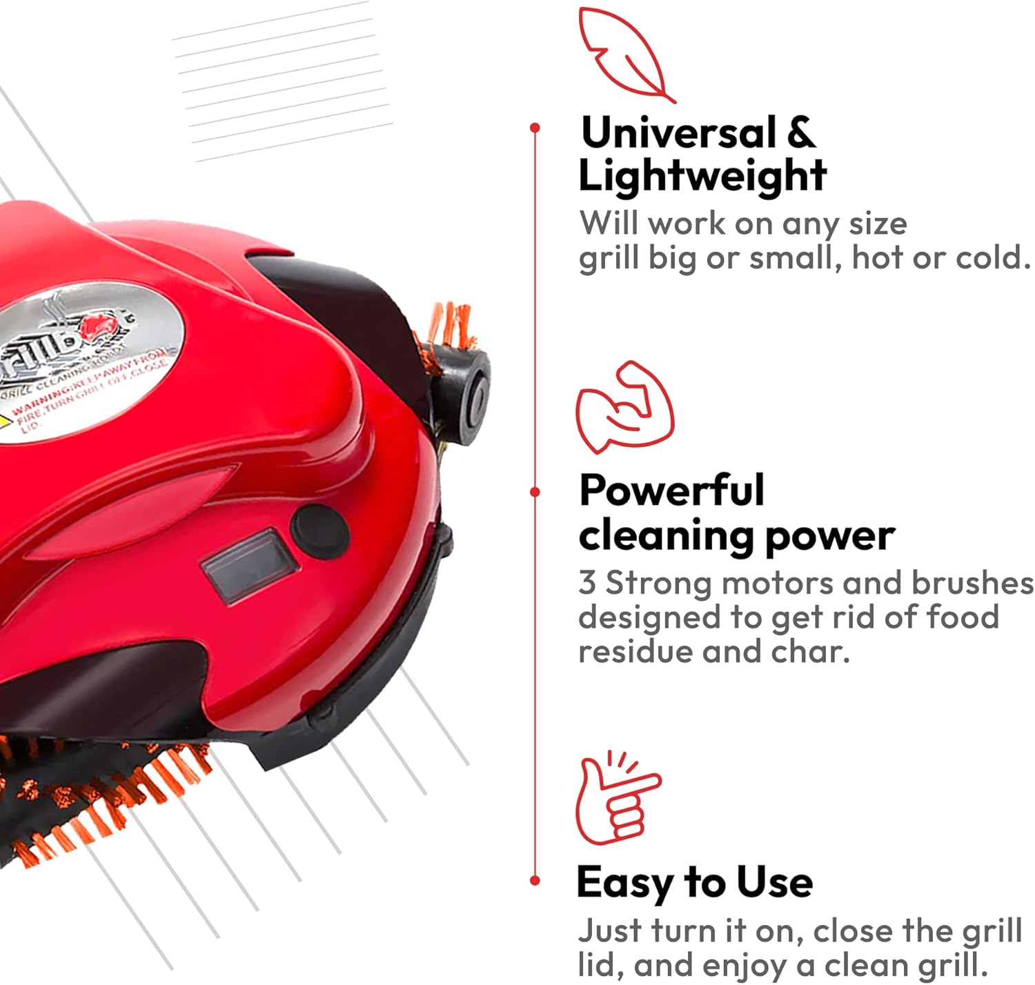 Grillbot Automatic Grill Cleaning Robot with Nylon Brushes, BBQ Grill Cleaner, Grill Brush, Grill Scraper, BBQ Accessories (Red Grillbot)7