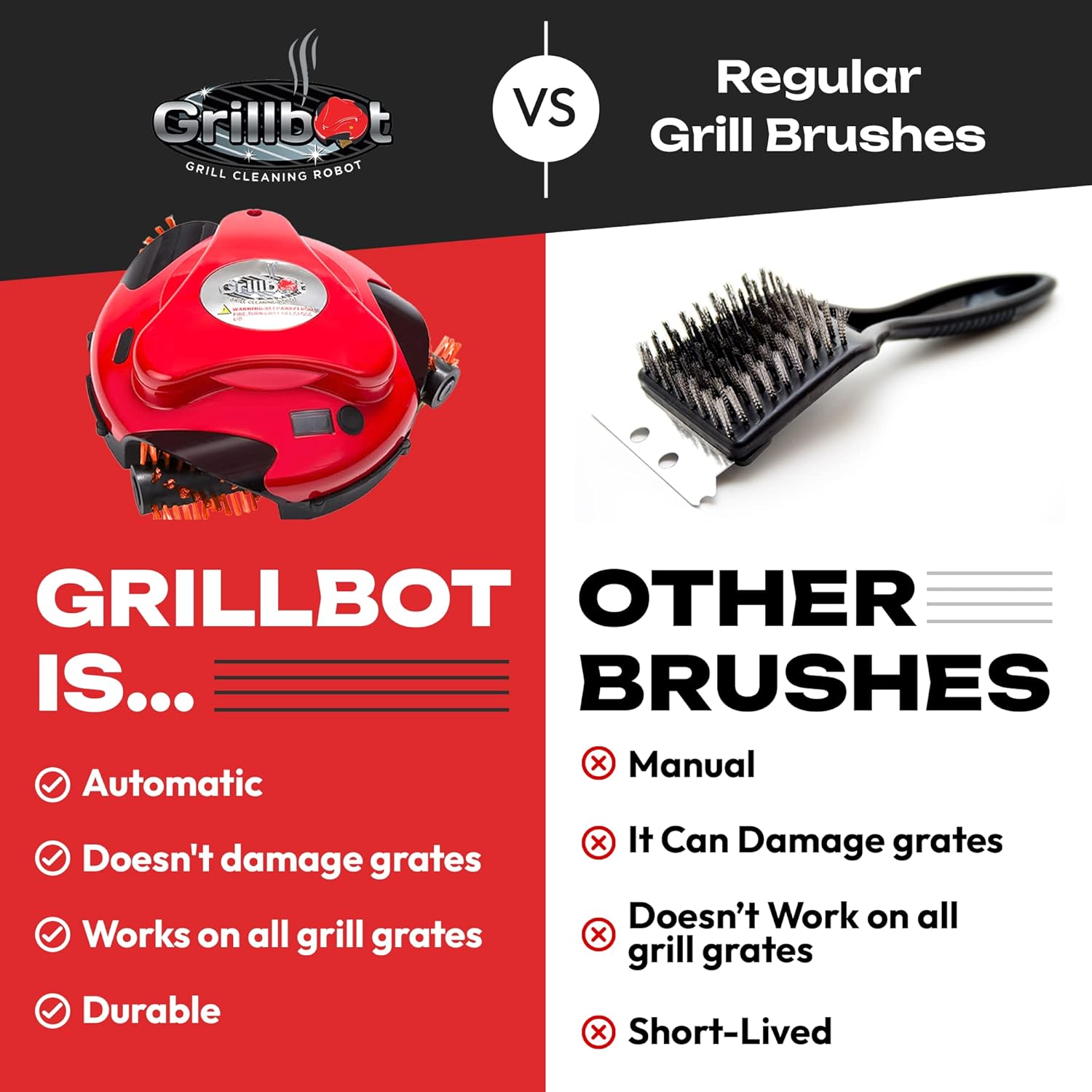 Grillbot Automatic Grill Cleaning Robot with Nylon Brushes, BBQ Grill Cleaner, Grill Brush, Grill Scraper, BBQ Accessories (Red Grillbot)9
