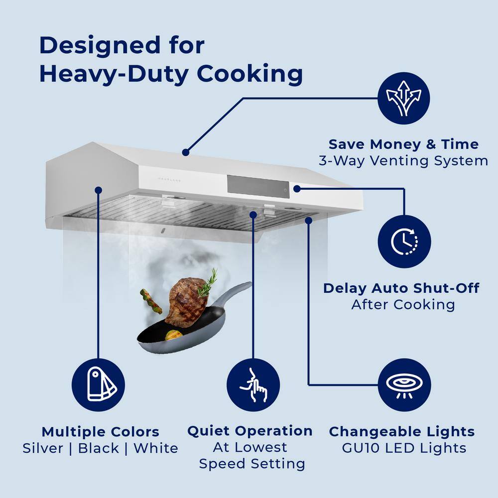 HAUSLANE UC-PS18SS-30 30 in. Ducted Under Cabinet Range Hood with 3-Way Venting Changeable LED Powerful Suction in Stainless Steel9