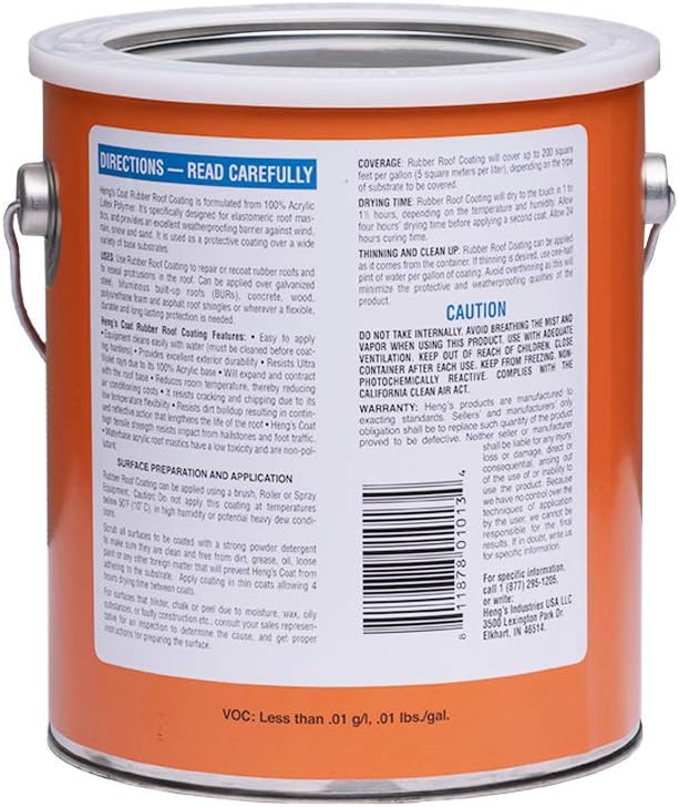 HENG'S Industries Rubber Roof Coating - 2 Gallons EPDM Durable Coat RV, Motorhome, Camper Roof Repair Waterproof & UV Resistant 42128-42