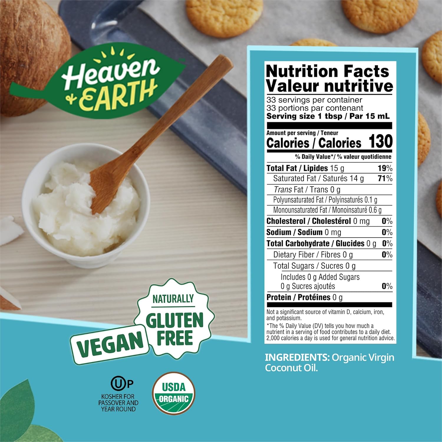 Heaven & Earth Organic Unrefined Virgin Coconut Oil, (3 Pack) 16oz Glass Jar Cold Pressed Coconut Oil for Cooking, Hair & Skin Kosher1
