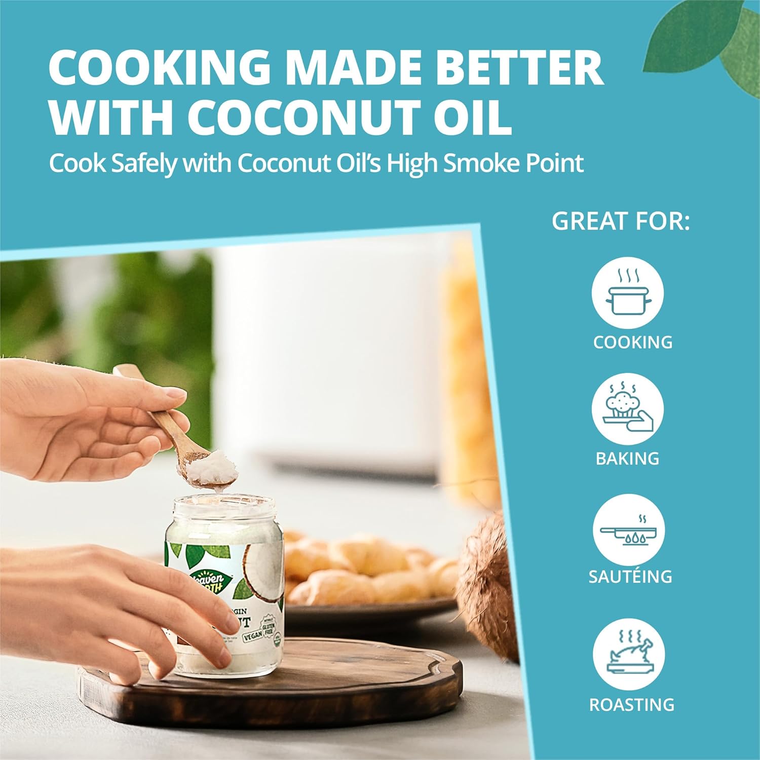 Heaven & Earth Organic Unrefined Virgin Coconut Oil, (3 Pack) 16oz Glass Jar Cold Pressed Coconut Oil for Cooking, Hair & Skin Kosher8